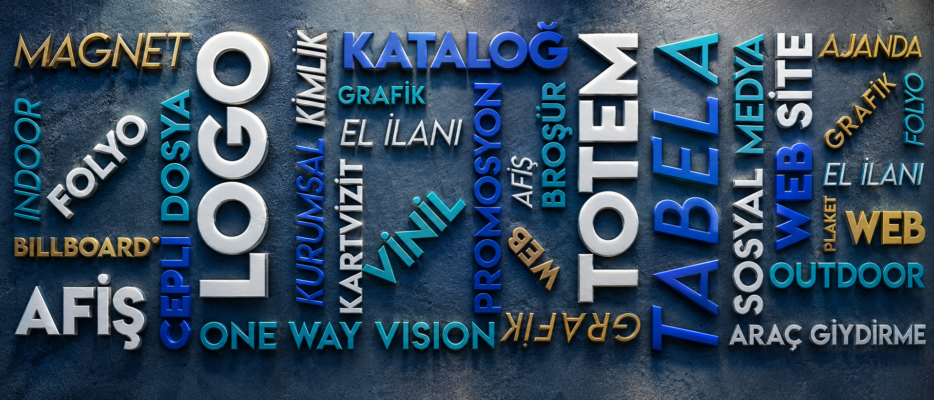 Hem Reklam renkli hizmet alanları tipografik görseli